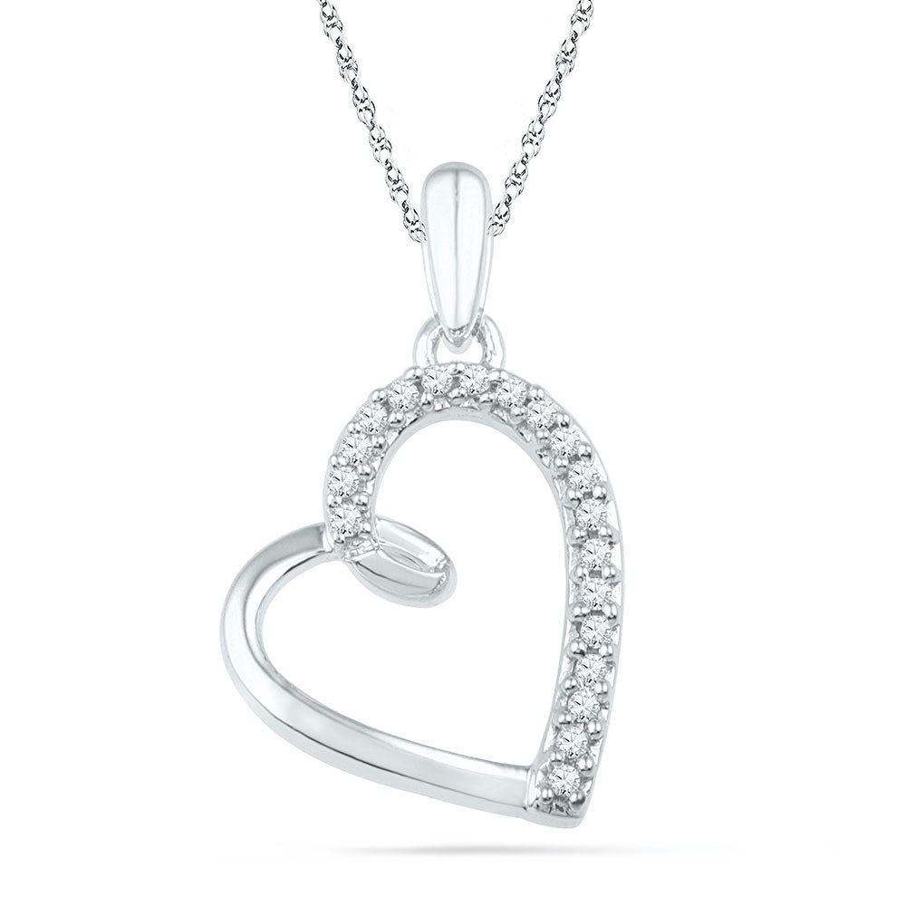 10kt White Gold Women's Diamond Heart Outline Pendant 1/10 ctw