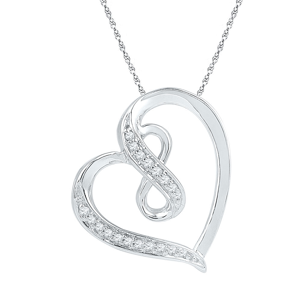 10kt White Gold Women's Diamond Heart Infinity Pendant 1/20 ctw