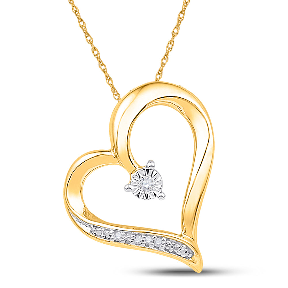 10kt Yellow Gold Women's Round Diamond Heart Pendant .01 ctw