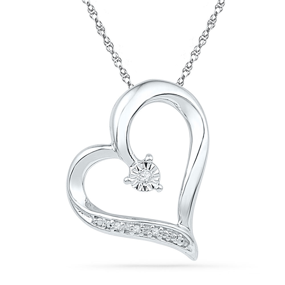 10kt White Gold Women's Round Diamond Heart Pendant .01 ctw