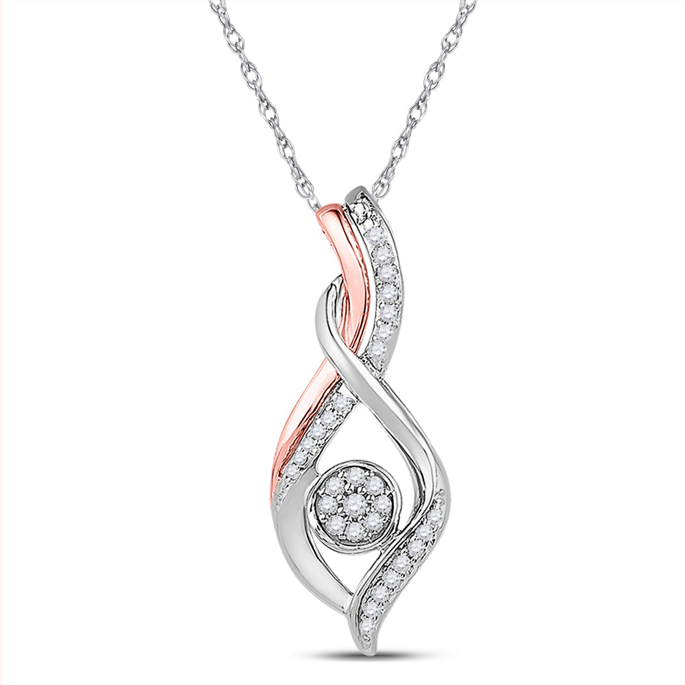 10kt Two-tone Gold Women's Round Diamond Cluster Pendant 1/6 ctw