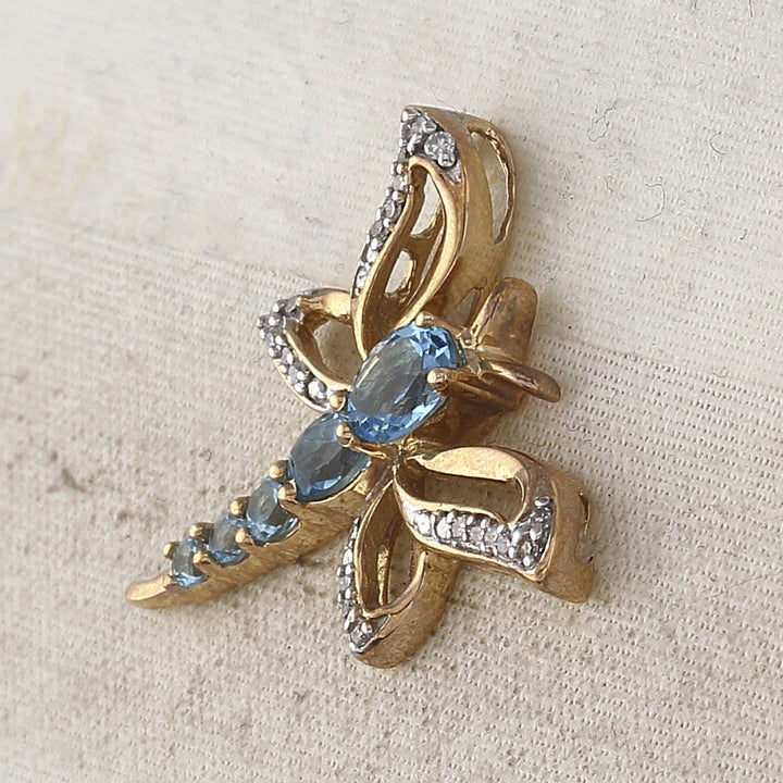 10kt Yellow Gold Women's Lab-Created Oval Syn Blue Sapphire & Diamond Pendant 7/8 ctw