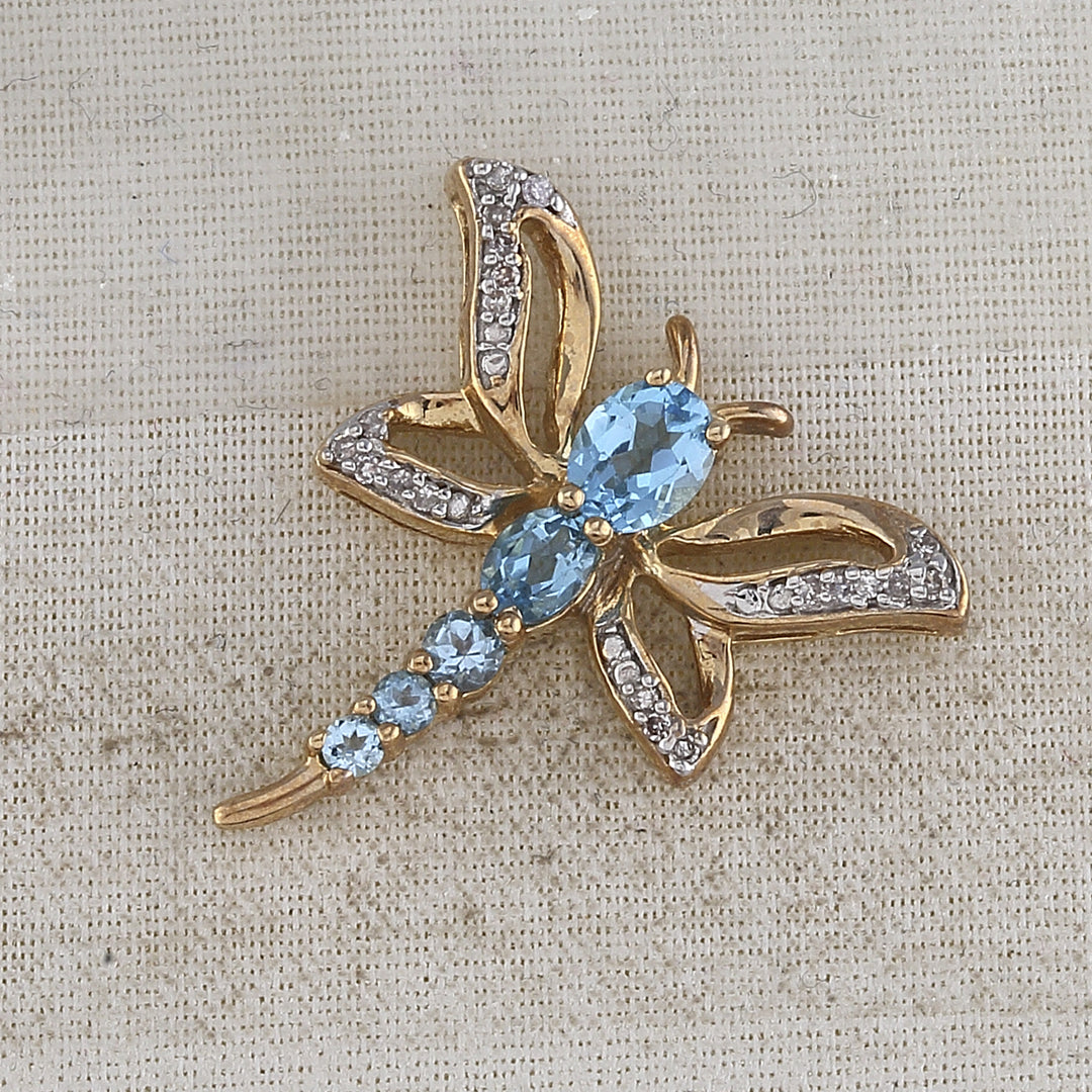 10kt Yellow Gold Women's Lab-Created Oval Syn Blue Sapphire & Diamond Pendant 7/8 ctw - view 2