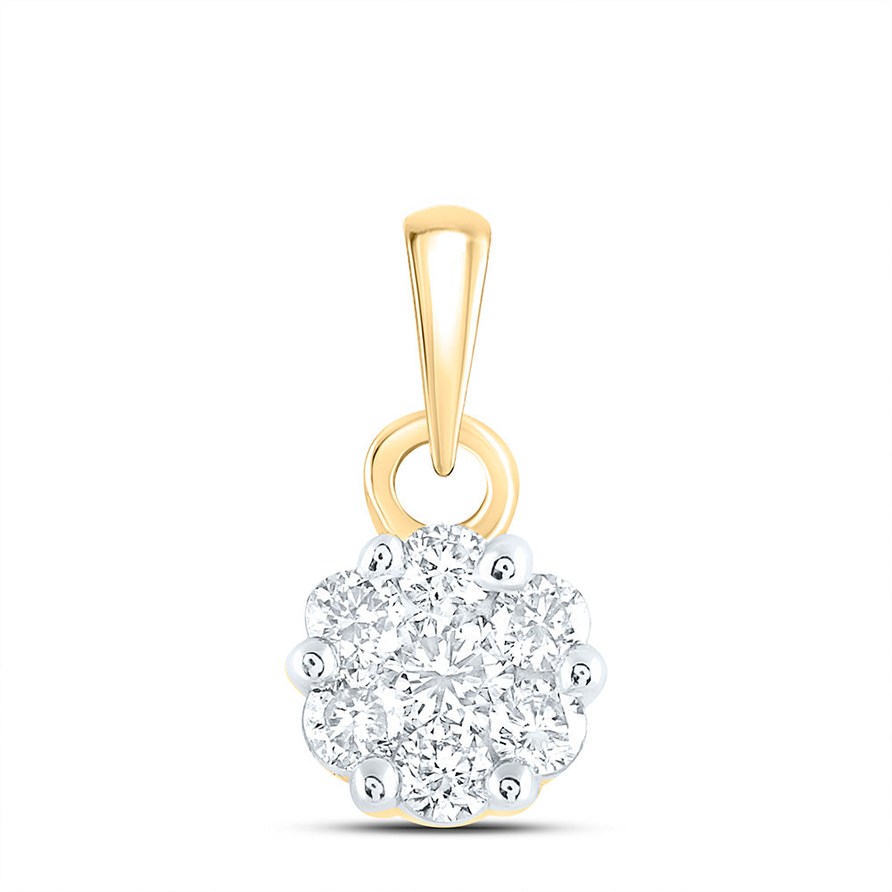 14kt Yellow Gold Women's Diamond Flower Cluster Pendant 1/4 ctw