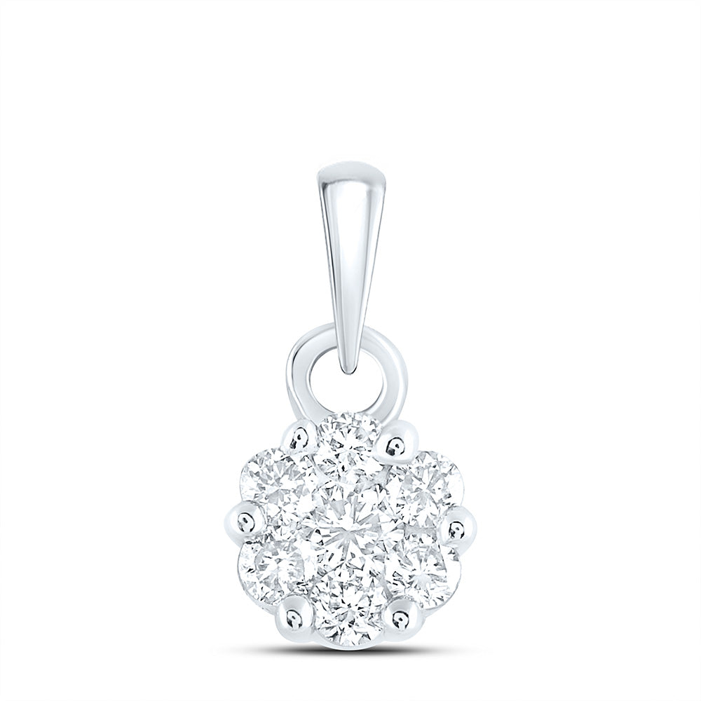 14kt White Gold Women's Diamond Flower Cluster Pendant 1/4 ctw - view 3