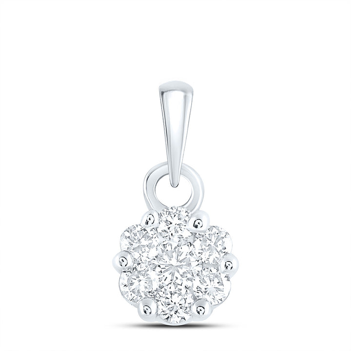 14kt White Gold Women's Diamond Flower Cluster Pendant 1/4 ctw - view 3