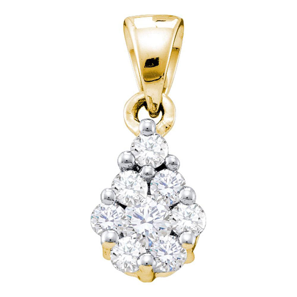 10kt Yellow Gold Women's Diamond Flower Cluster Pendant 1/6 ctw