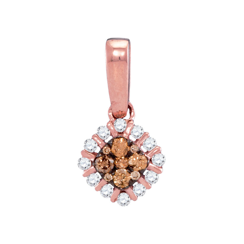 14kt Rose Gold Women's Brown Diamond Diagonal Square Pendant 1/4 ctw