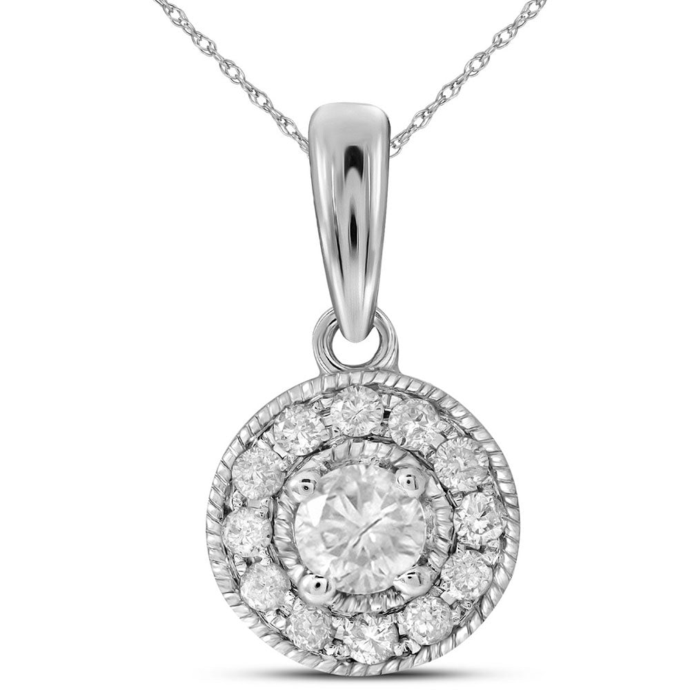 14kt White Gold Women's Round Diamond Solitaire Pendant 1/4 ctw