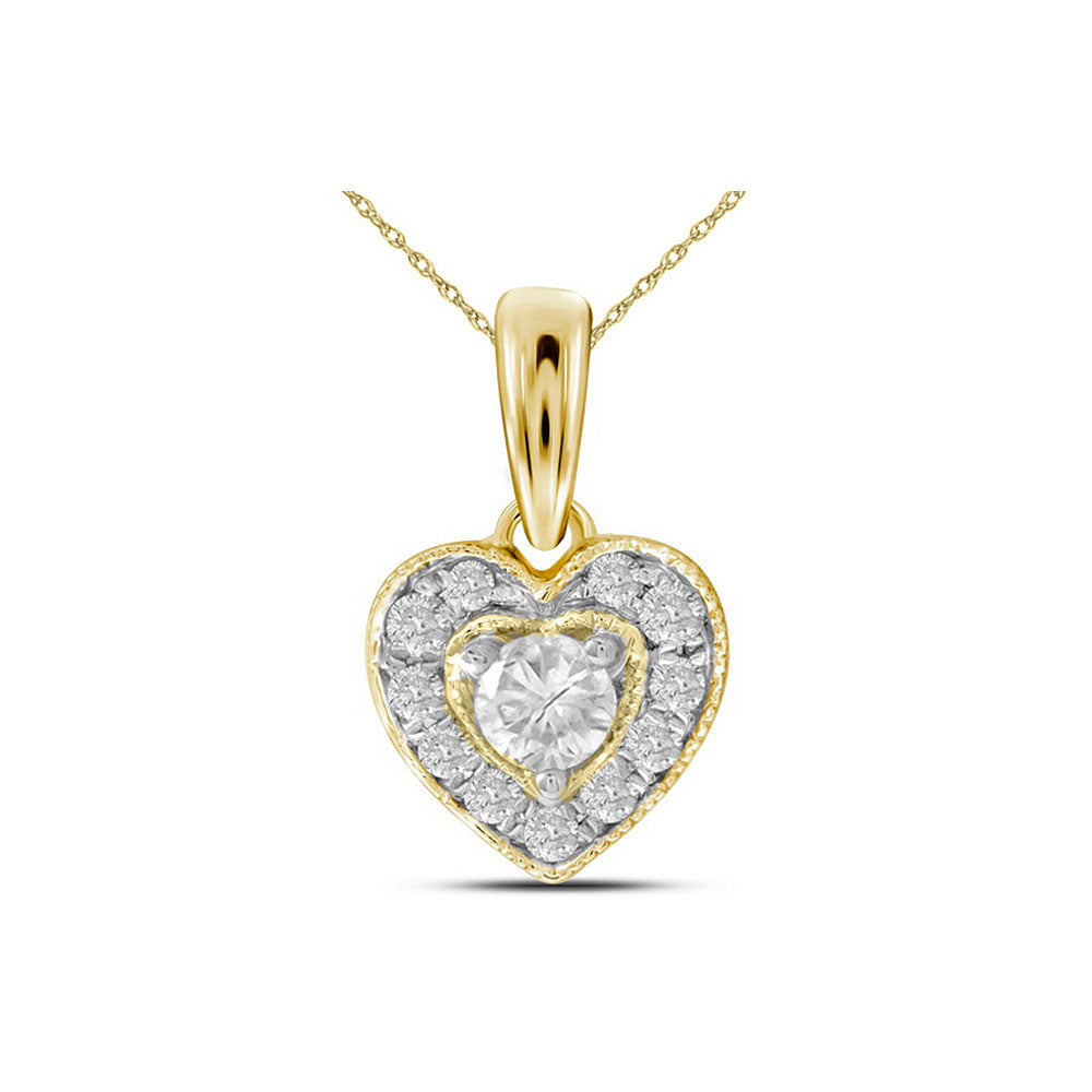 14kt Yellow Gold Women's Diamond Solitaire Heart Pendant 1/4 ctw - view 2
