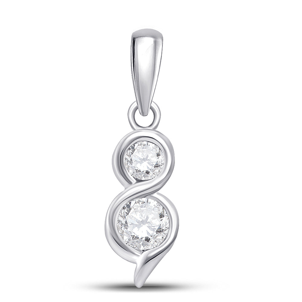 14kt White Gold Women's Round Diamond 2-stone Pendant 5/8 ctw