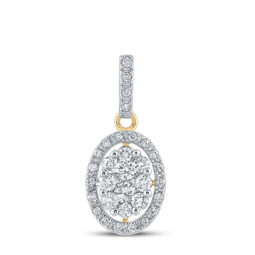 14kt Yellow Gold Women's Diamond Oval Cluster Pendant 1/2 ctw