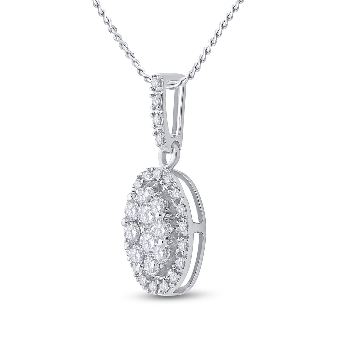 14kt White Gold Women's Diamond Oval Cluster Pendant 1/2 ctw