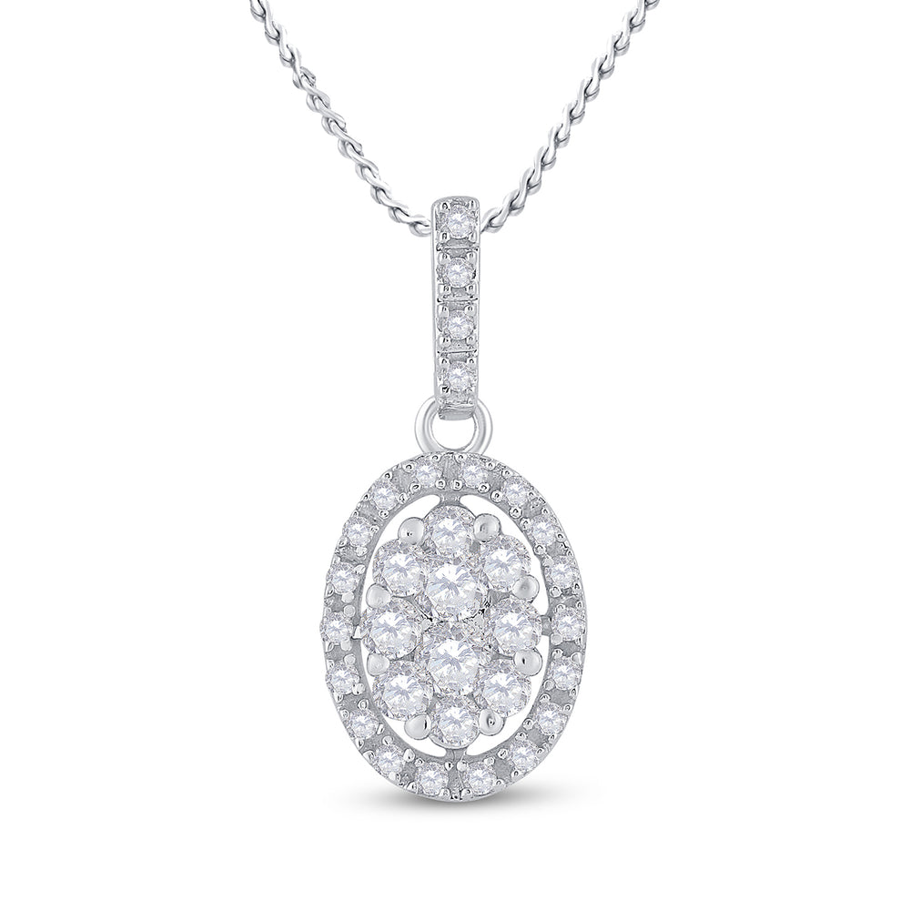 14kt White Gold Women's Diamond Oval Cluster Pendant 1/2 ctw - view 2