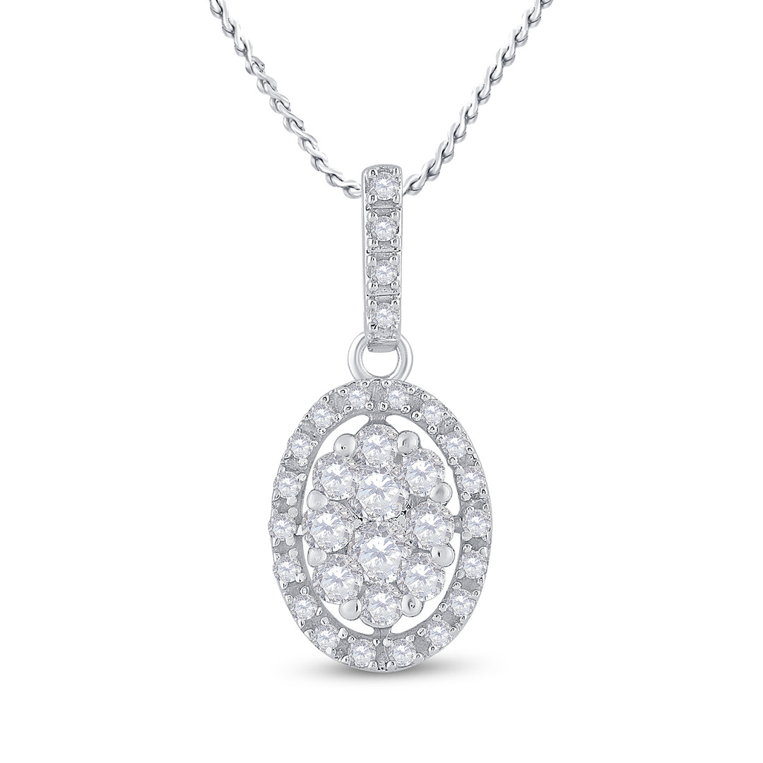 14kt White Gold Women's Diamond Oval Cluster Pendant 1/2 ctw - view 2