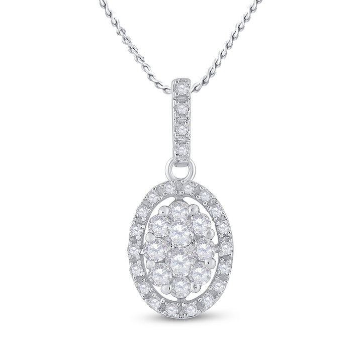 14kt White Gold Women's Diamond Oval Cluster Pendant 1/2 ctw - view 2