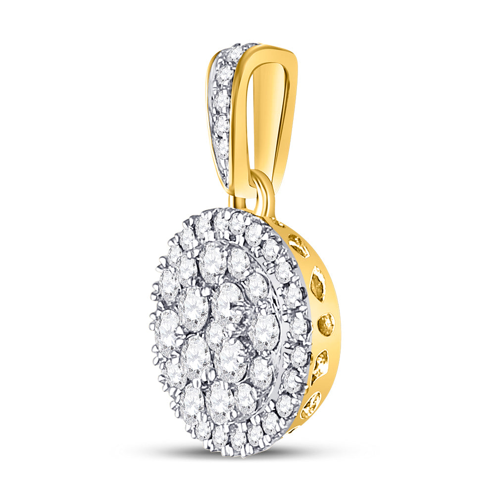 14kt Yellow Gold Women's Diamond Halo Cluster Pendant 1/2 ctw