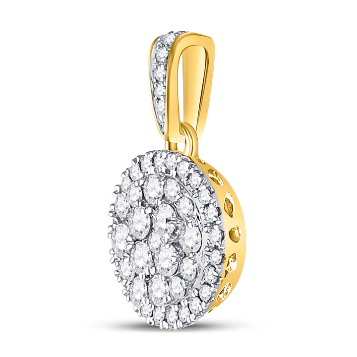 14kt Yellow Gold Women's Diamond Halo Cluster Pendant 1/2 ctw
