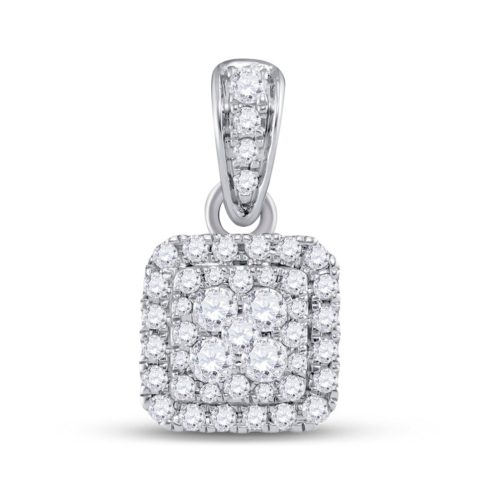 14kt White Gold Women's Diamond Square Cluster Pendant 1/2 ctw