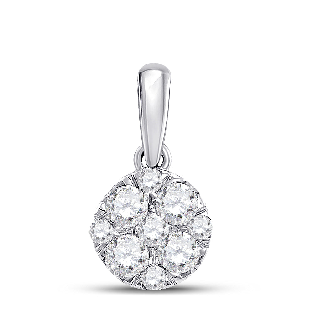 14kt White Gold Women's Diamond Fashion Cluster Pendant 1/2 ctw