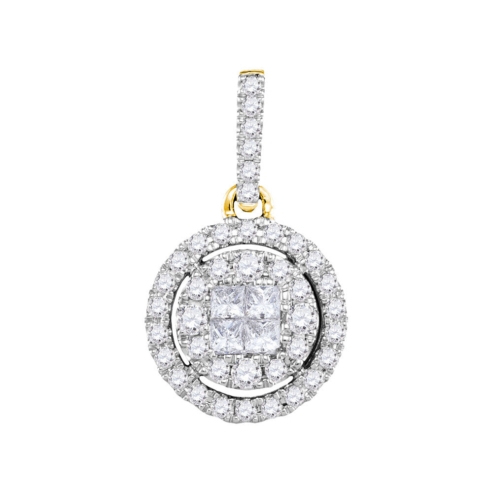 14kt Yellow Gold Women's Princess Diamond Framed Cluster Pendant 1/2 ctw