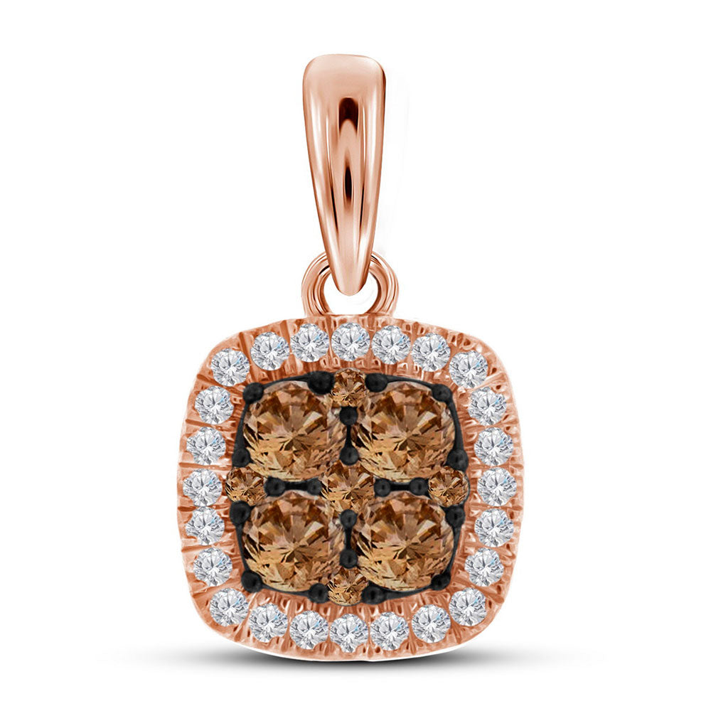 10kt Rose Gold Women's Brown Diamond Cushion Pendant 1/2 ctw