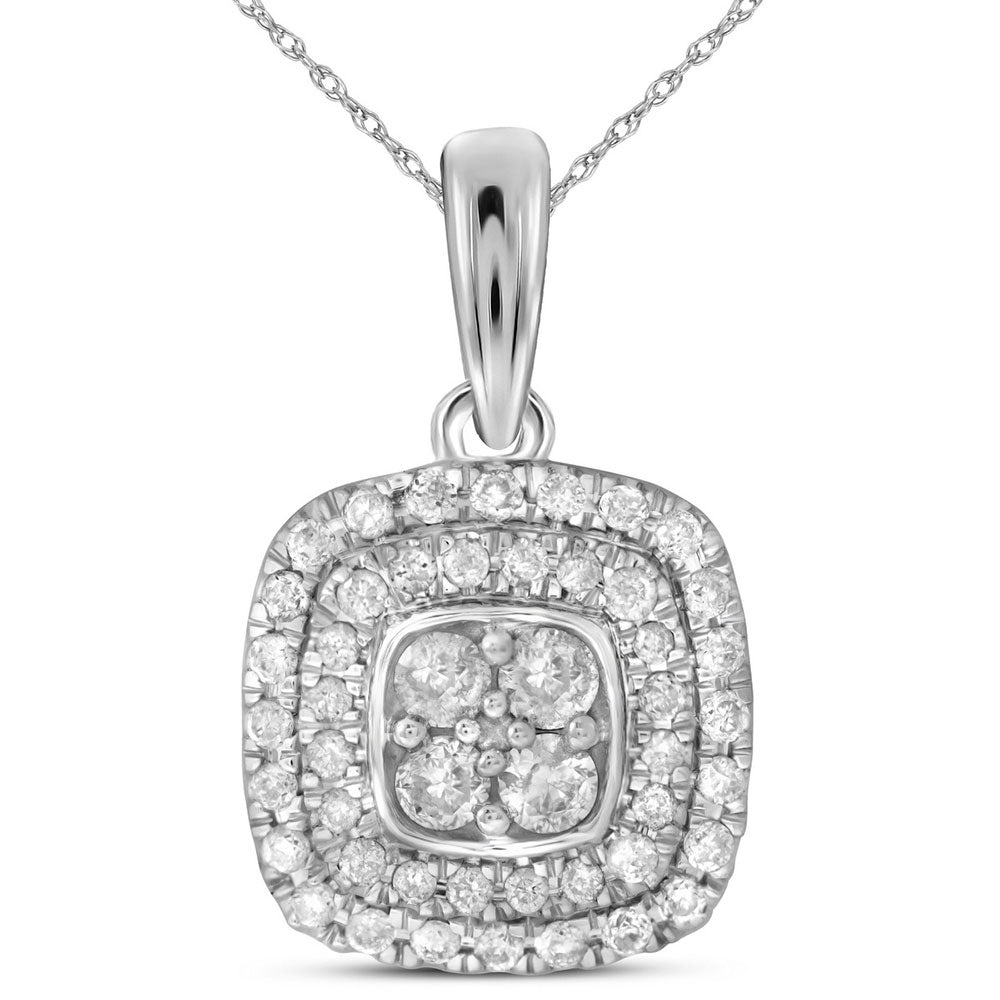 14kt White Gold Women's Diamond Square Cluster Pendant 1/3 ctw