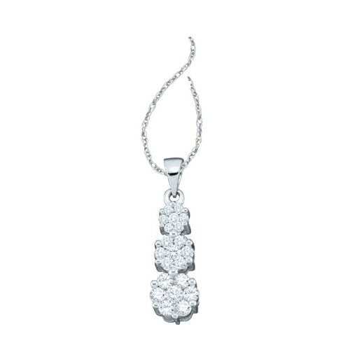 14kt White Gold Women's Diamond Flower Pendant 1 ctw