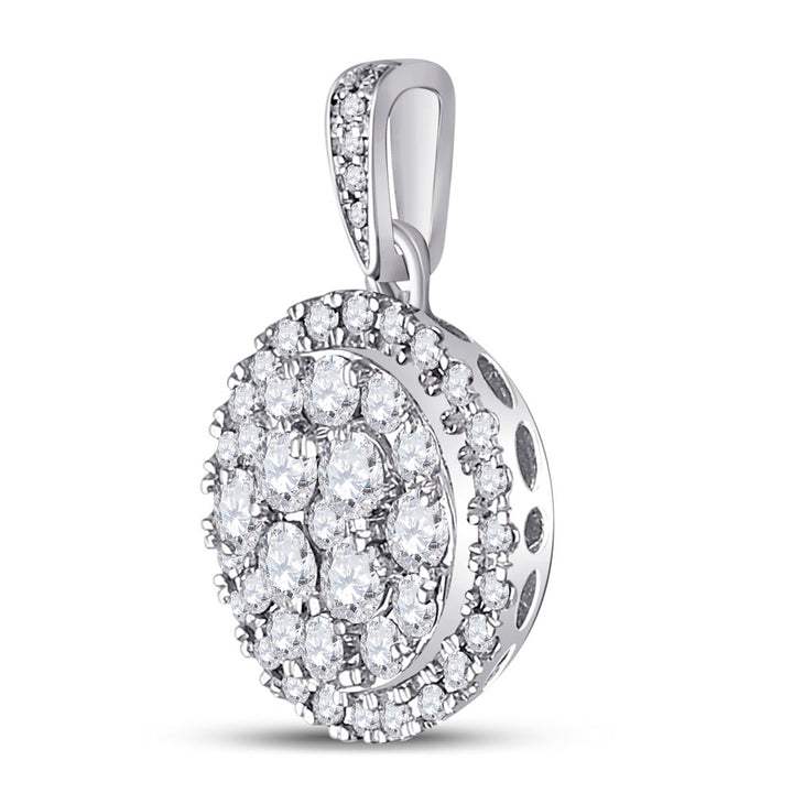 14kt White Gold Women's Diamond Halo Cluster Pendant 1 ctw