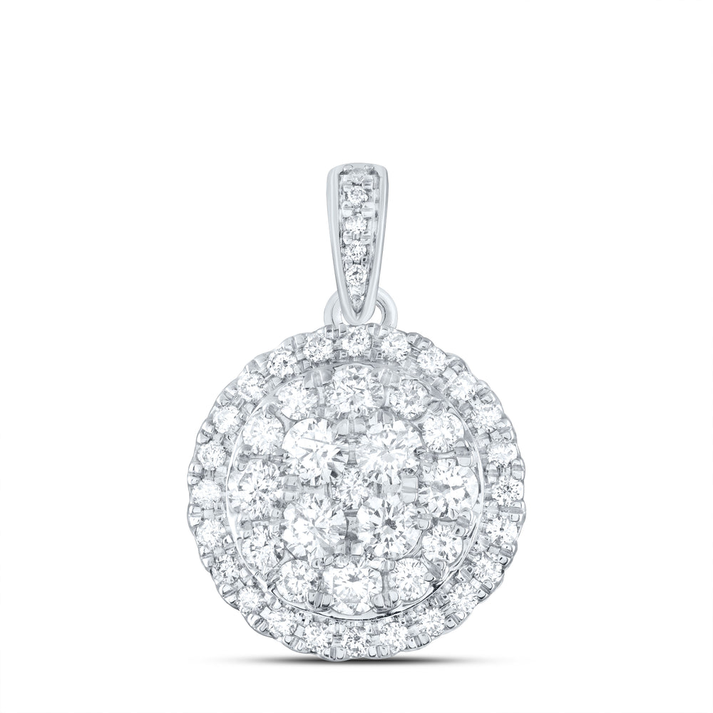 14kt White Gold Women's Diamond Halo Cluster Pendant 1 ctw - view 2