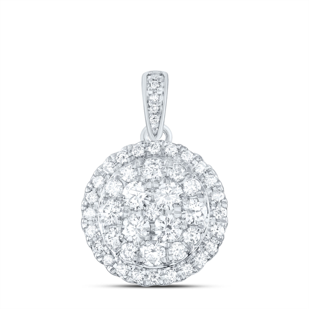 14kt White Gold Women's Diamond Halo Cluster Pendant 1 ctw - view 2
