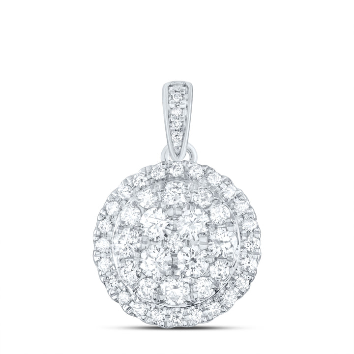 14kt White Gold Women's Diamond Halo Cluster Pendant 1 ctw - view 2