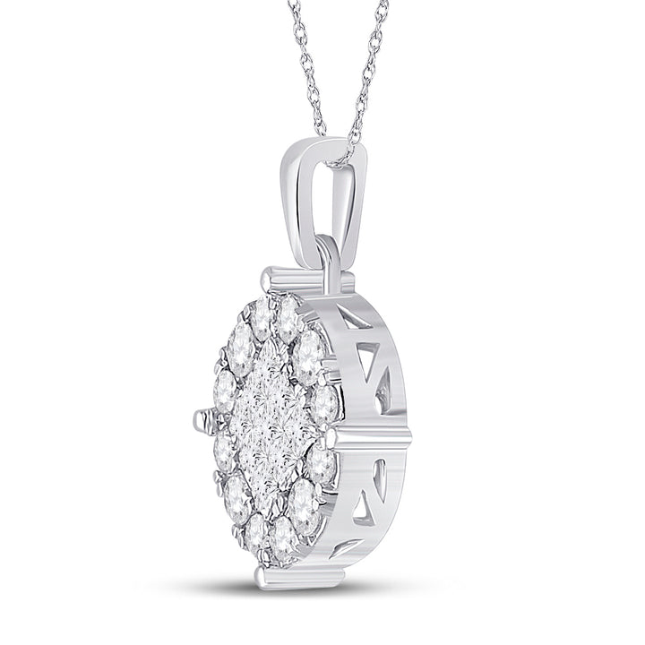 14kt White Gold Women's Princess Diamond Fashion Cluster Pendant 1 ctw