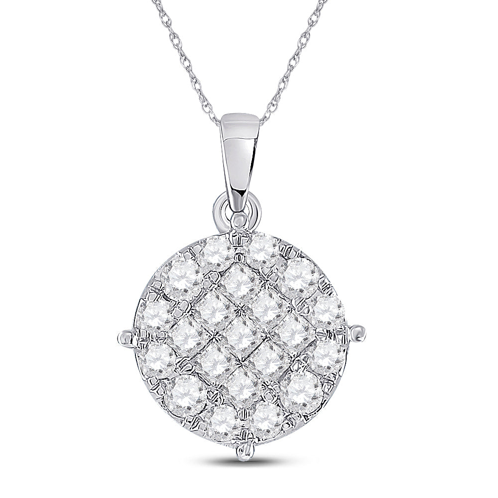 14kt White Gold Women's Princess Diamond Fashion Cluster Pendant 1 ctw - view 2