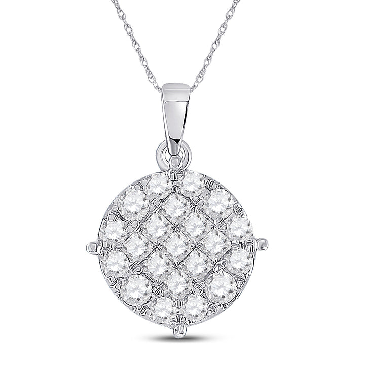 14kt White Gold Women's Princess Diamond Fashion Cluster Pendant 1 ctw - view 2