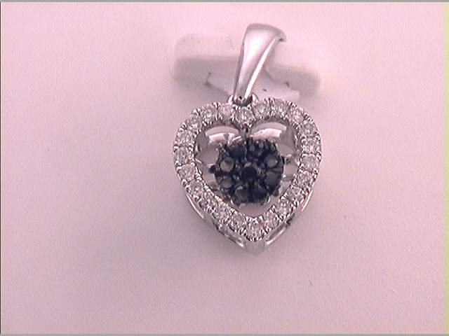 10kt White Gold Women's Colored Black Diamond Heart Pendant 1/6 ctw