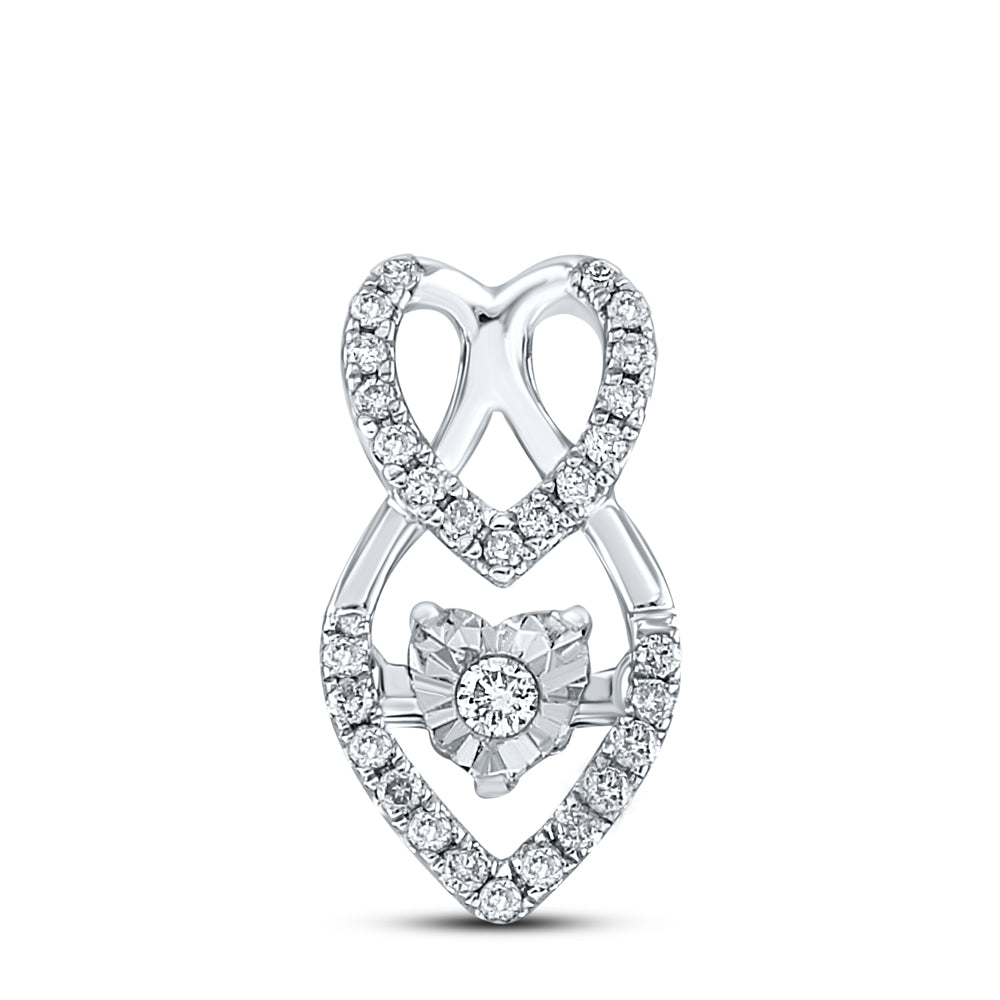 10kt White Gold Women's Moving Diamond Heart Pendant 1/6 ctw