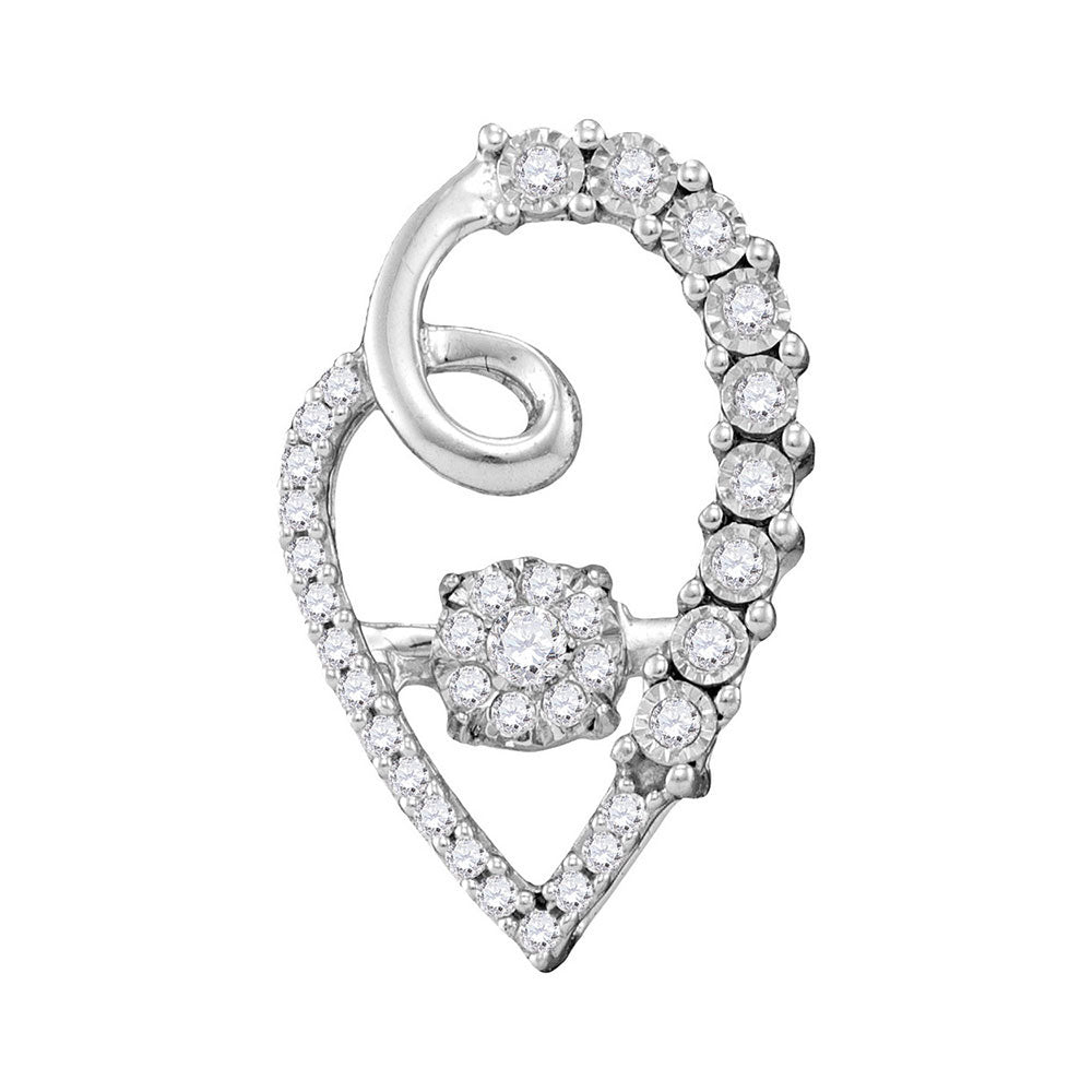 10kt White Gold Women's Diamond Moving Twinkle Cluster Heart Pendant 1/5 ctw