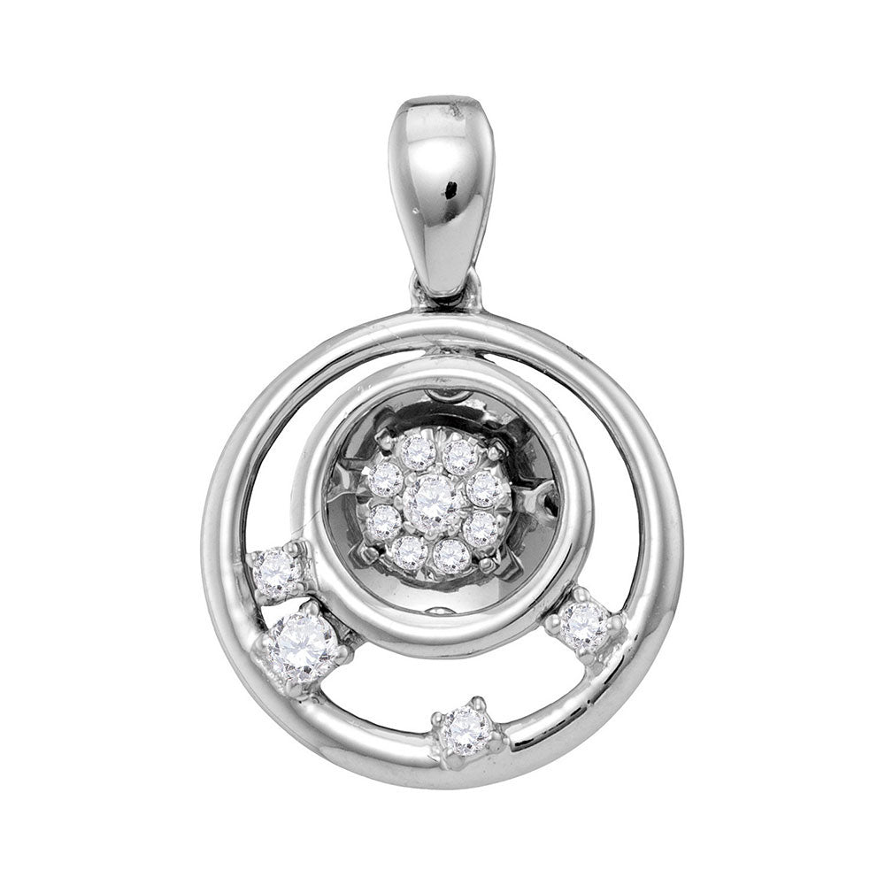 10kt White Gold Women's Diamond Circle Cluster Pendant 1/8 ctw