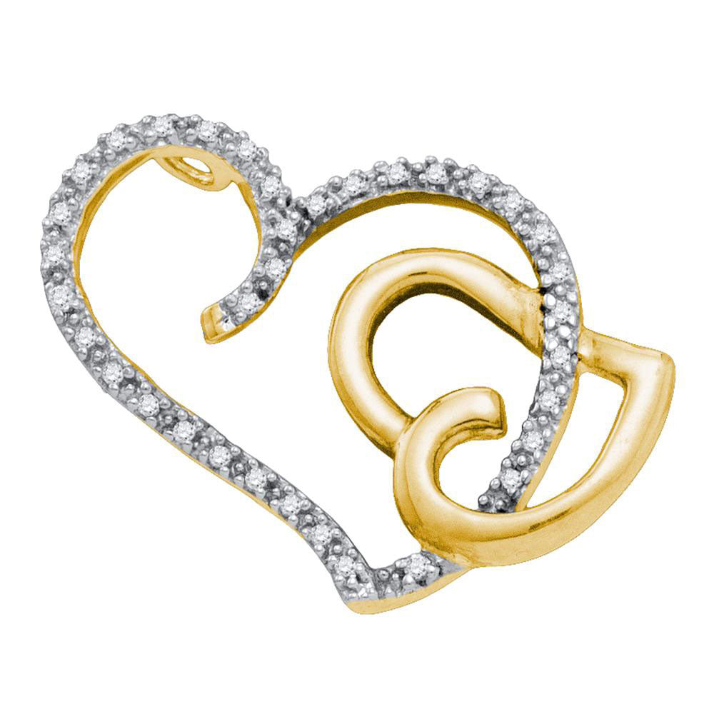 10kt Two-tone Gold Women's Round Diamond Heart Pendant 1/6 ctw