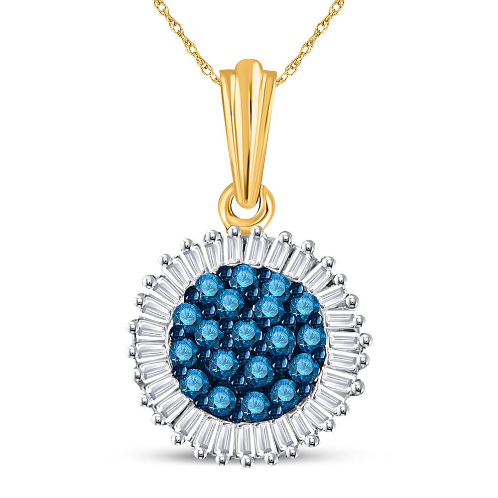 10kt Yellow Gold Women's Blue Color Enhanced Diamond Cluster Pendant 1/2 ctw