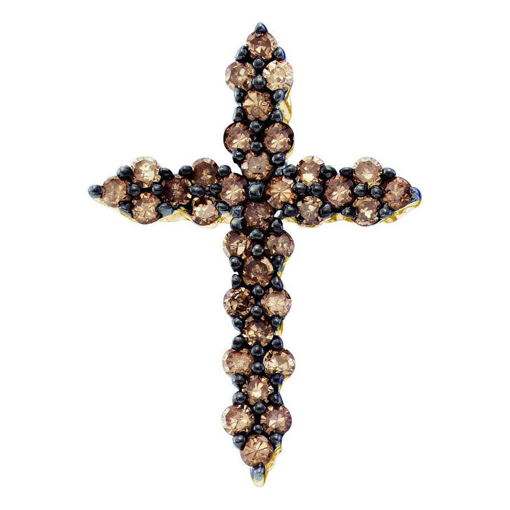 10kt Yellow Gold Women's Brown Diamond Cross Pendant 1/2 ctw