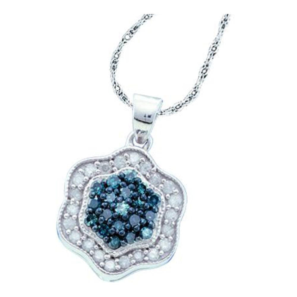 10kt White Gold Women's Blue Color Enhanced Diamond Hexagon Cluster Pendant 3/8 ctw