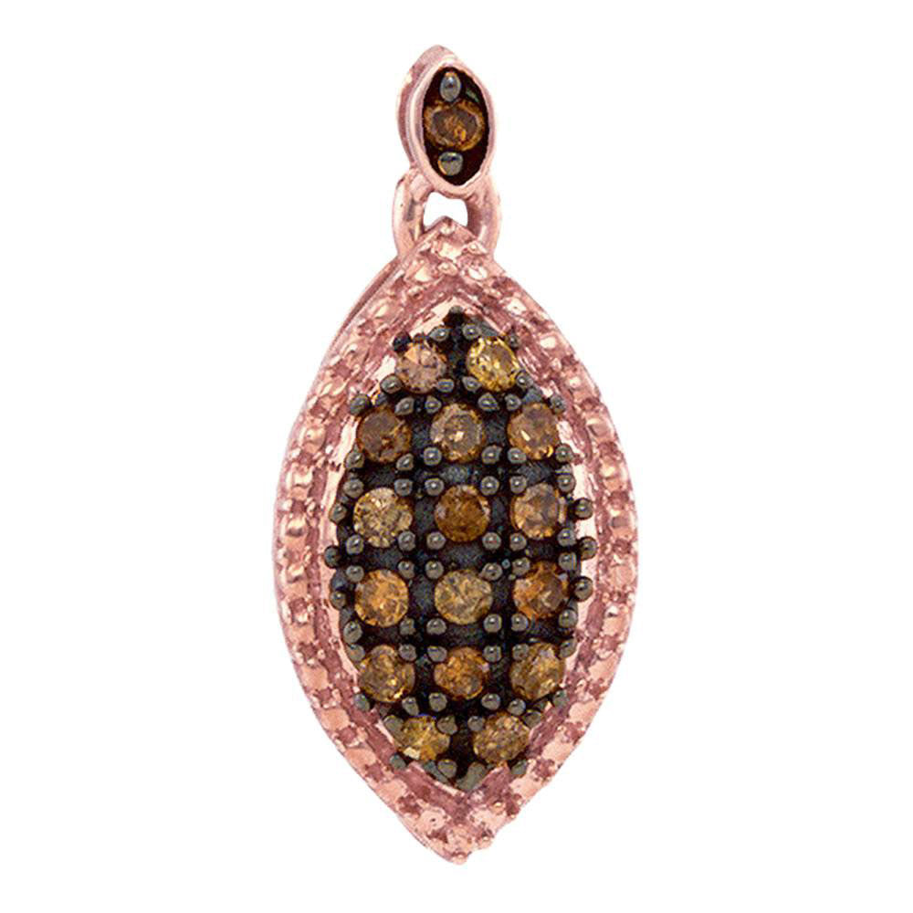 10kt Rose Gold Women's Brown Diamond Oval Cluster Pendant 1/5 ctw