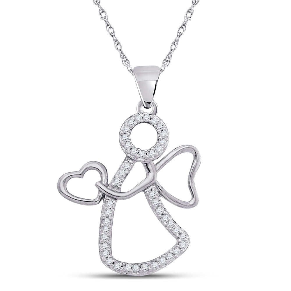 10kt White Gold Women's Diamond Guardian Angel Heart Pendant 1/8 ctw