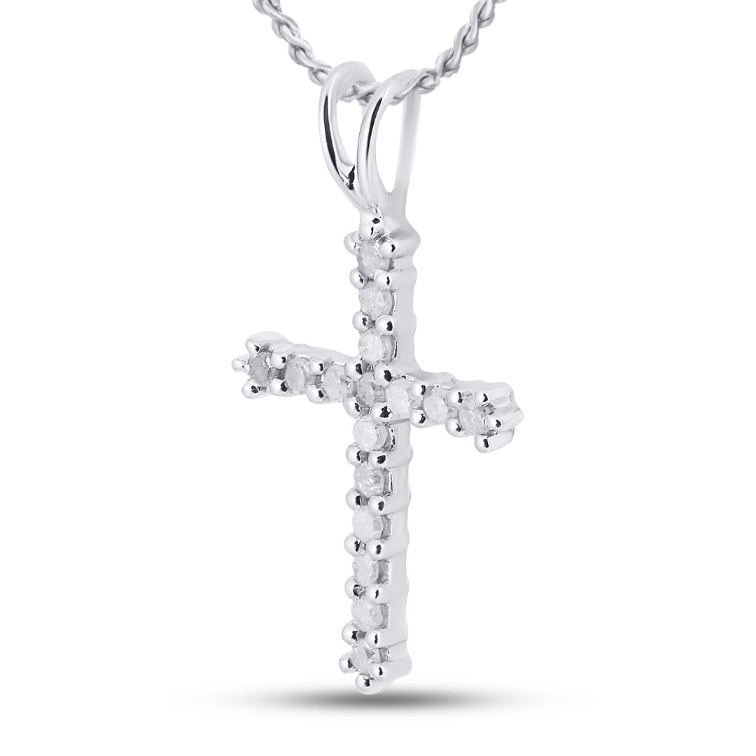 10kt White Gold Women's Diamond Roman Cross Religious Pendant 1/4 ctw
