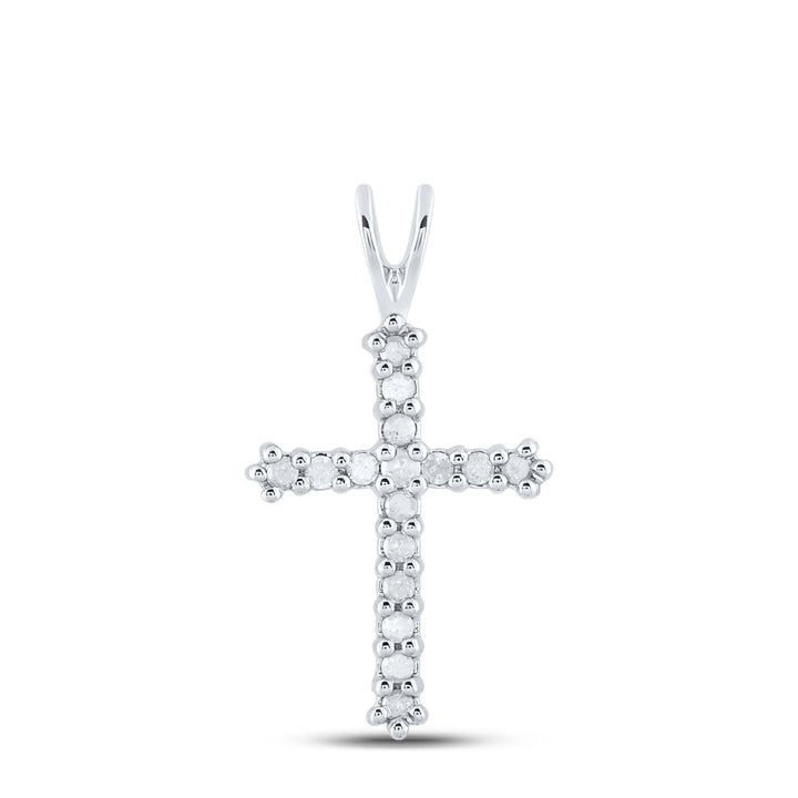 10kt White Gold Women's Diamond Roman Cross Religious Pendant 1/4 ctw - view 2