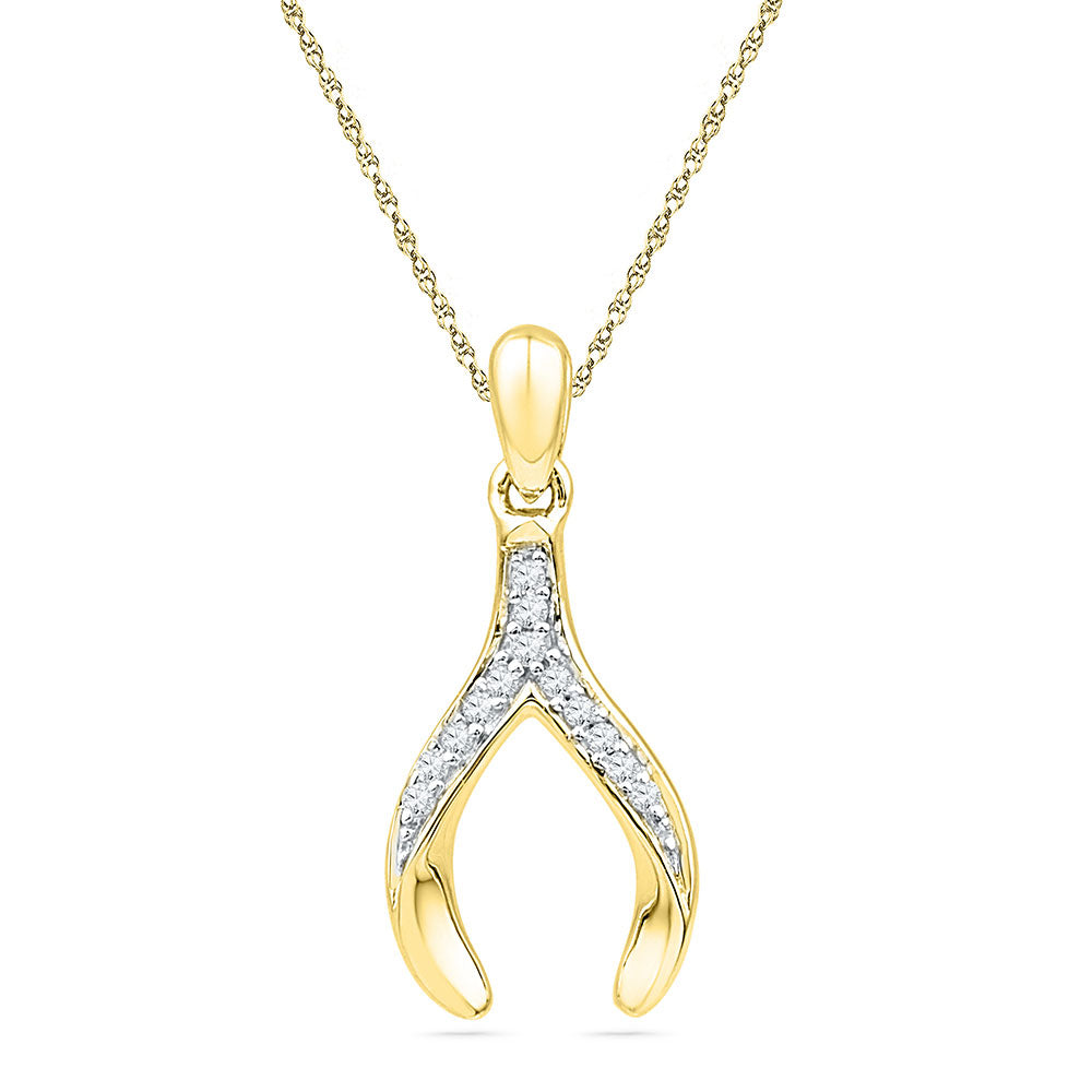 10k Yellow Gold Diamond Women's Wishbone Lucky Pendant 1/20 ctw