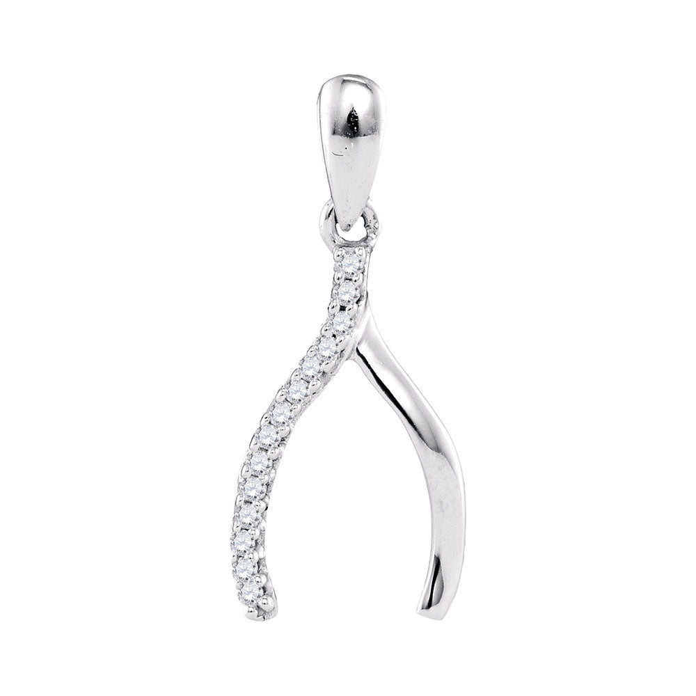 10kt White Gold Women's Diamond Fashion Lucky Wishbone Pendant 1/20 ctw