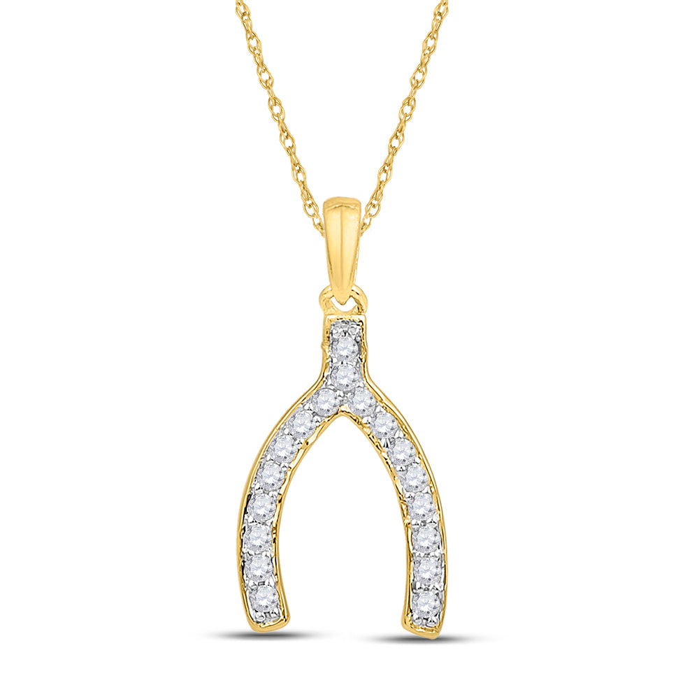 10k Yellow Gold Women's Diamond Lucky Wishbone Fortune Pendant 1/6 ctw
